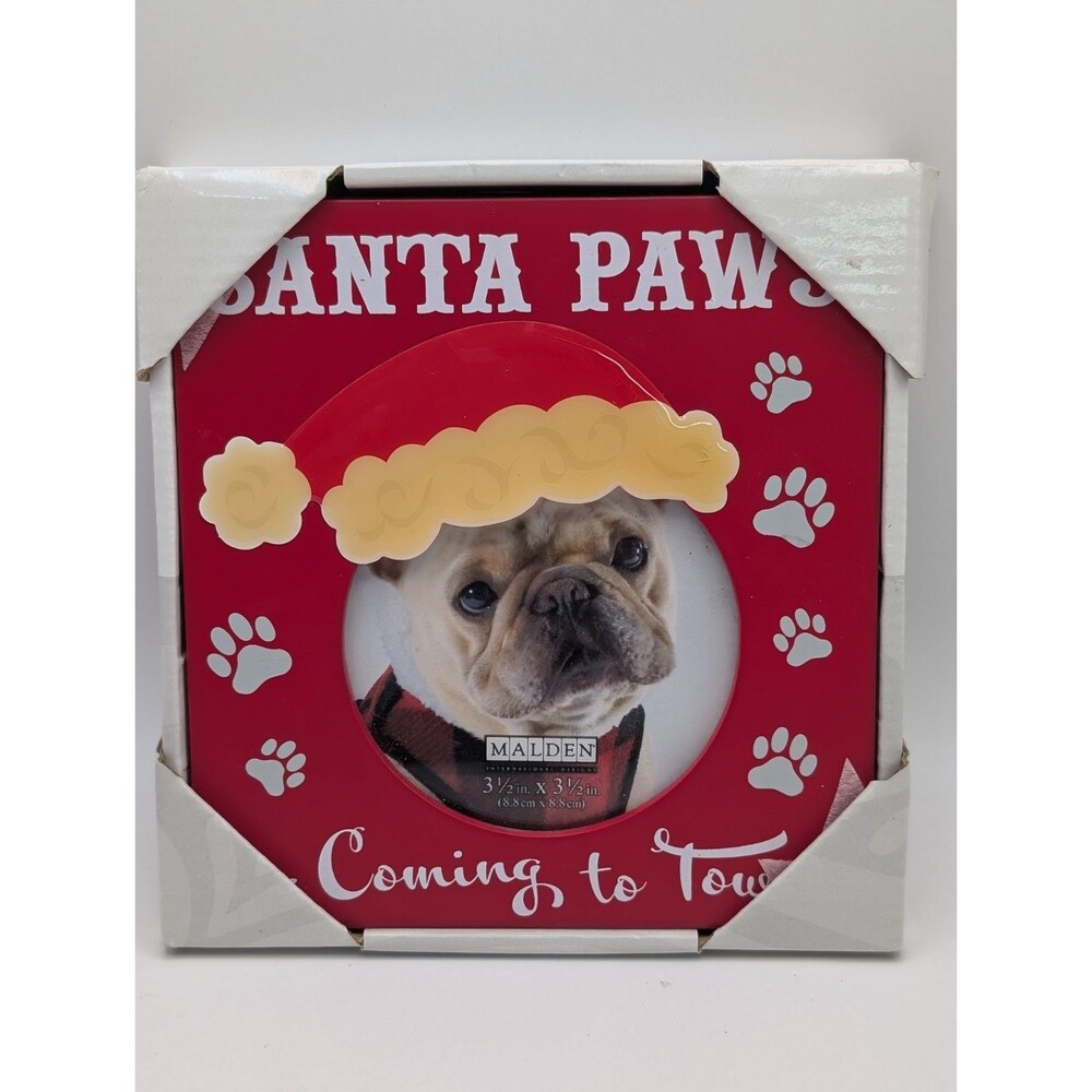 Malden Pet Dog Puppy Photo Frame Santa Paws Coming to Town 3.5x3.5 Christmas Red